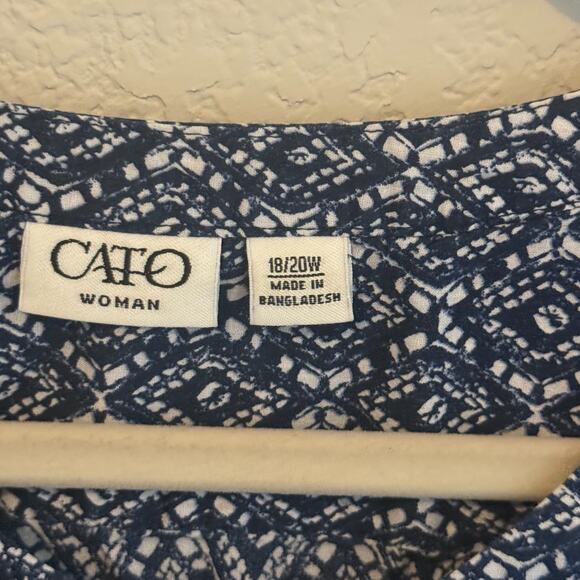 Cato Shirt Womens Blue White Ikat Diamond Print Button Up Long Sleeve 18/20 W - Picture 4 of 8